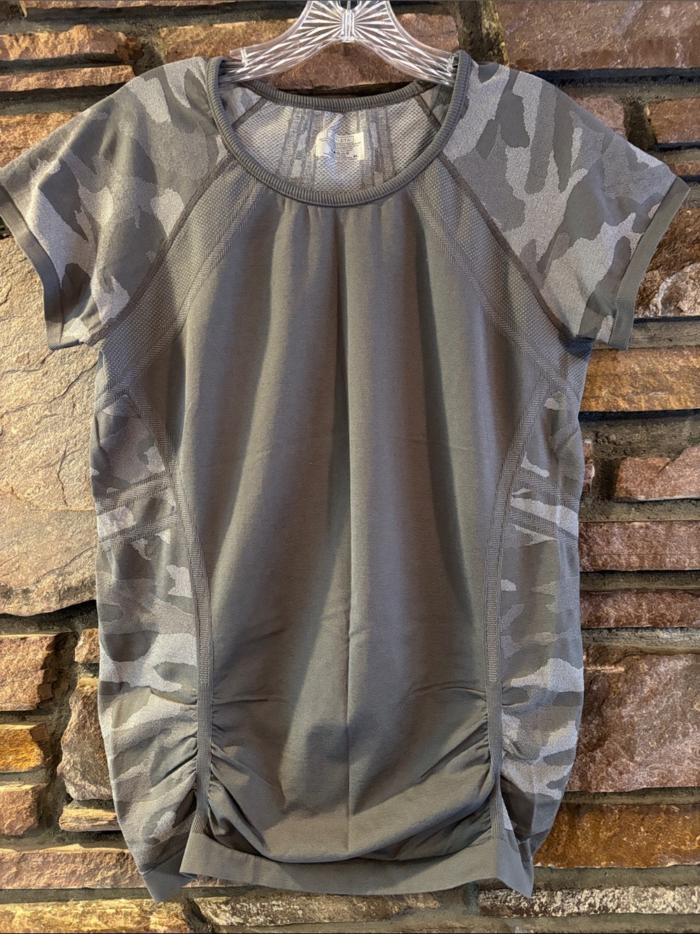 Athleta Olive Camo Short Sleeve Performance Tee